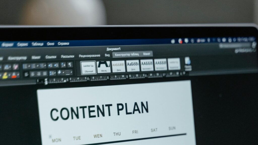 Content plan on digital device for strategic marketing and scheduling.